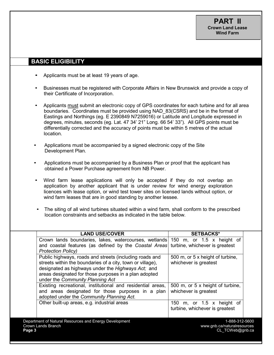 Application Form - Wind Farm Lease - New Brunswick, Canada, Page 5