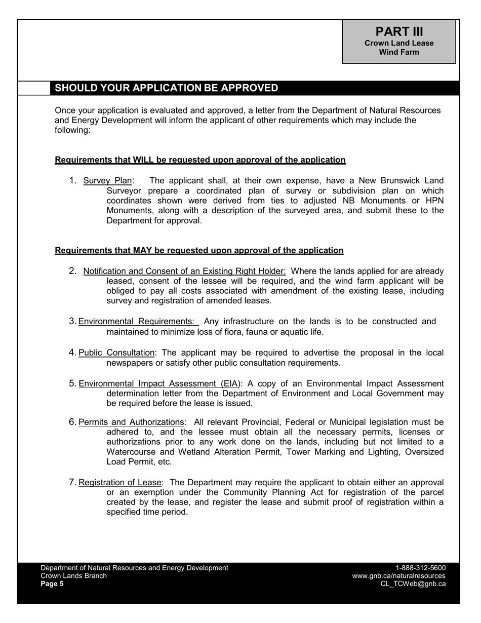 Application Form - Wind Farm Lease - New Brunswick, Canada, Page 7