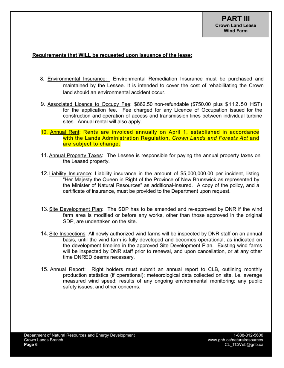 Application Form - Wind Farm Lease - New Brunswick, Canada, Page 8