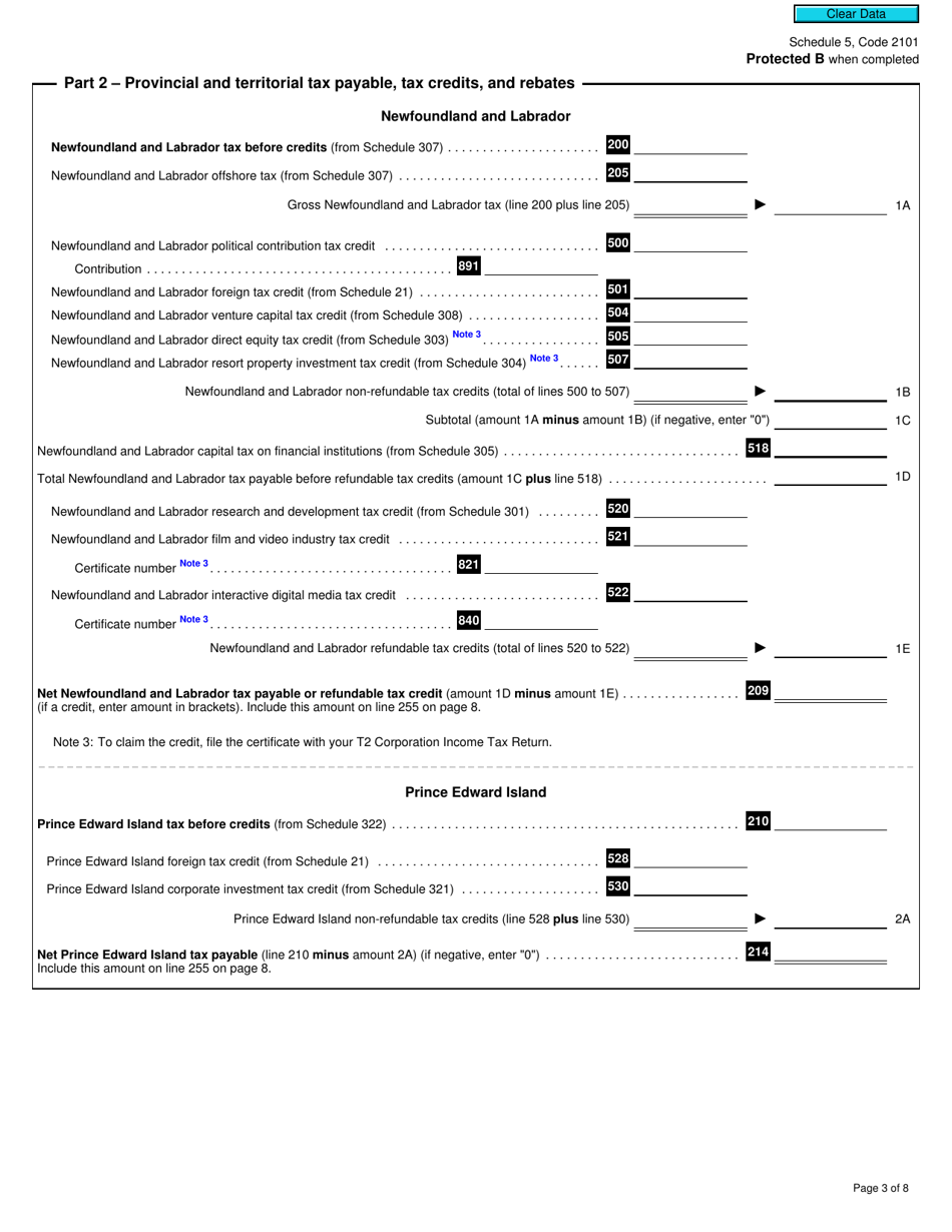 Form T2 Schedule 5 Tax Calculation Supplementary - Corporations (2021 and Later Tax Years) - Canada, Page 3