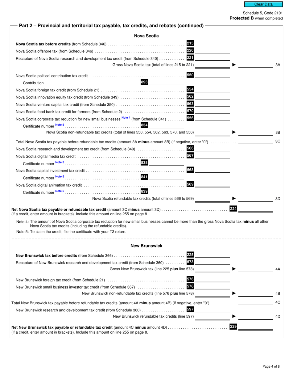 Form T2 Schedule 5 Tax Calculation Supplementary - Corporations (2021 and Later Tax Years) - Canada, Page 4