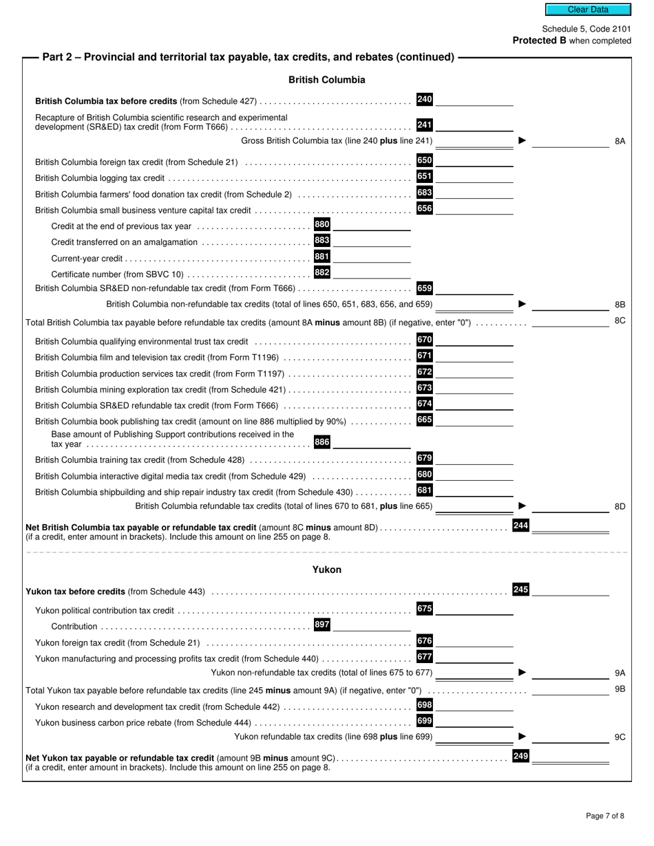 Form T2 Schedule 5 Tax Calculation Supplementary - Corporations (2021 and Later Tax Years) - Canada, Page 7