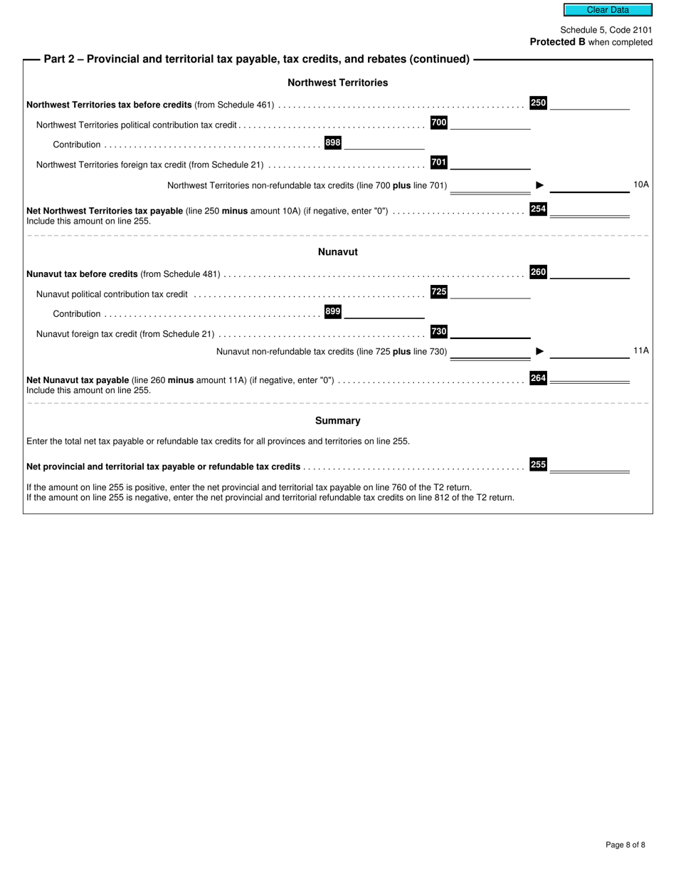 Form T2 Schedule 5 Tax Calculation Supplementary - Corporations (2021 and Later Tax Years) - Canada, Page 8