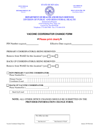Document preview: Vaccine Coordinator Change Form - Nevada