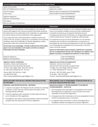 Form NWT9251 Application for Renewal of Teaching Certificate - Northwest Territories, Canada (English/French), Page 2