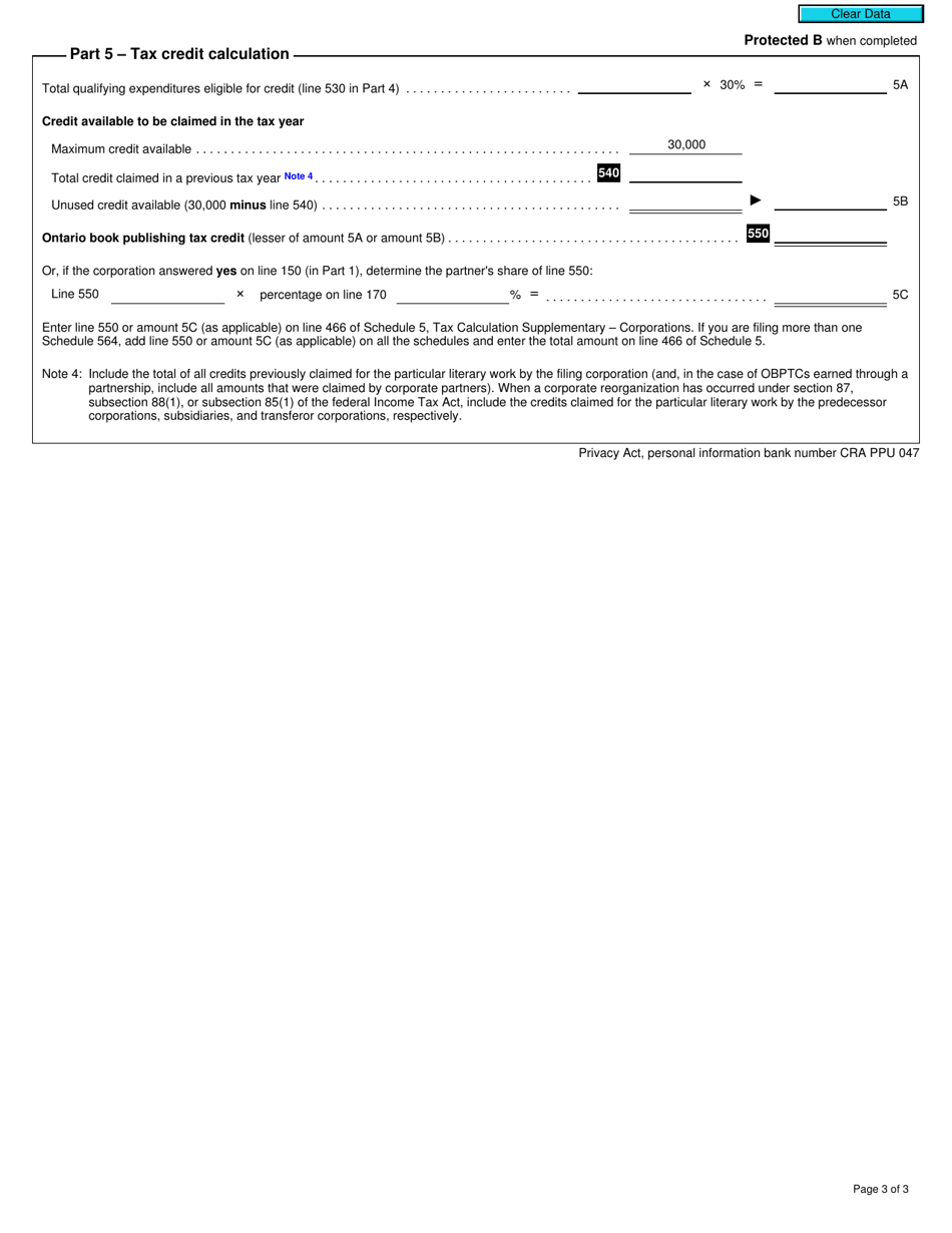 Form T2 Schedule 564 Ontario Book Publishing Tax Credit (2009 and Later Tax Years) - Canada, Page 3