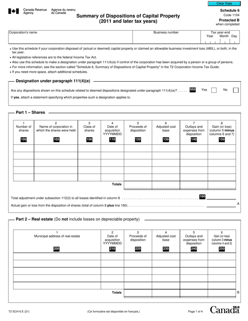 Form T2 Schedule 6  Printable Pdf