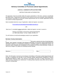Document preview: Judicial Candidate Application Form - Nova Scotia, Canada