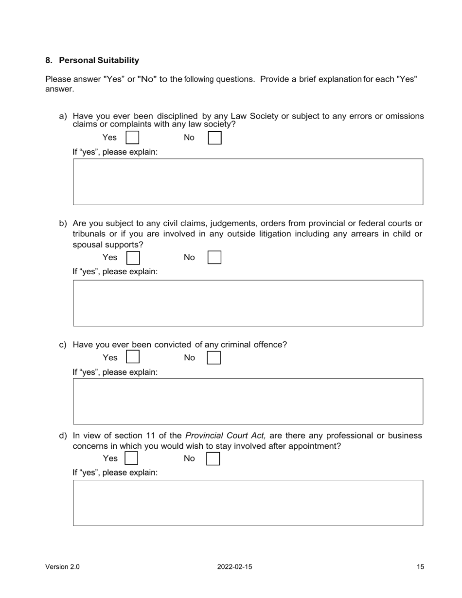 Judicial Candidate Application Form - Nova Scotia, Canada, Page 15