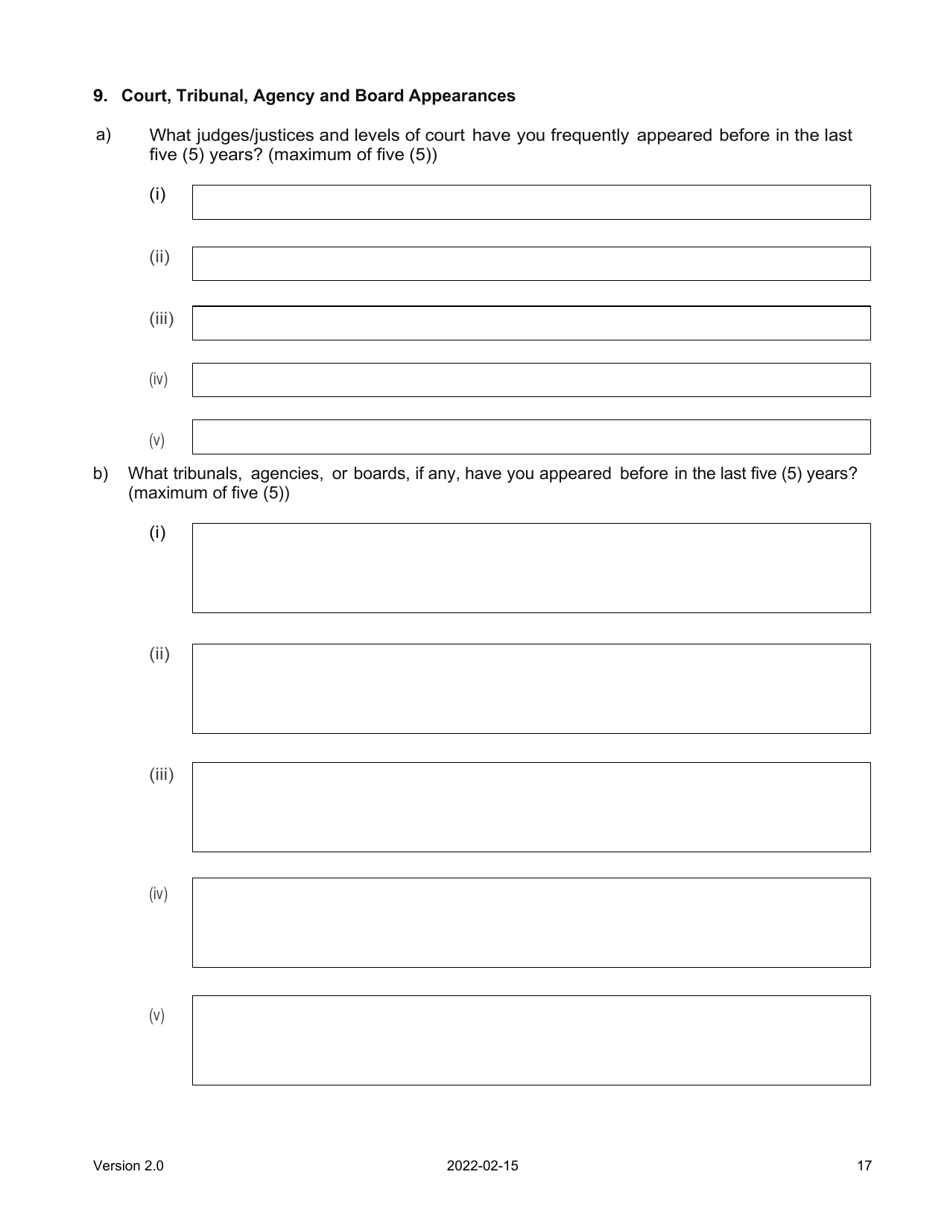 Judicial Candidate Application Form - Nova Scotia, Canada, Page 17