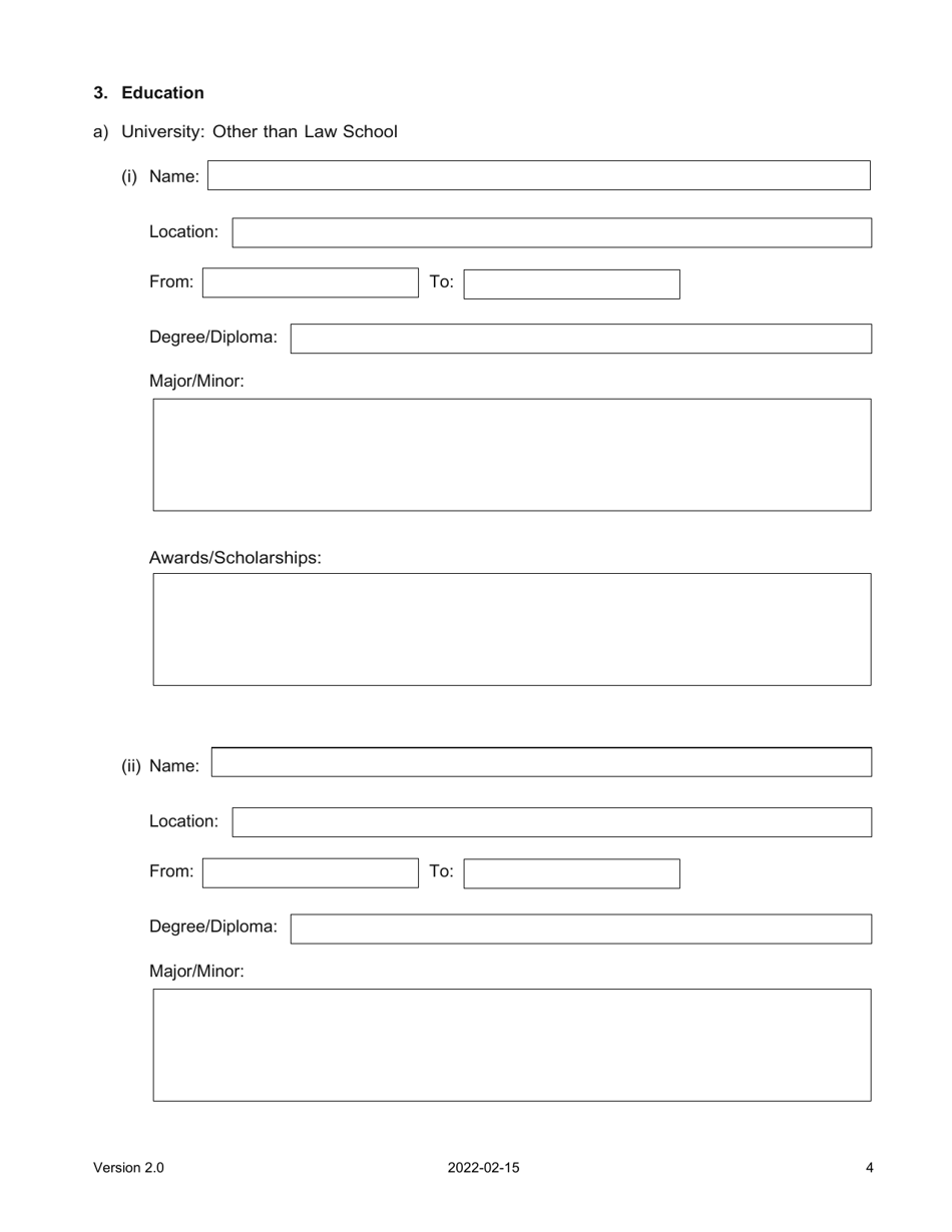 Judicial Candidate Application Form - Nova Scotia, Canada, Page 4