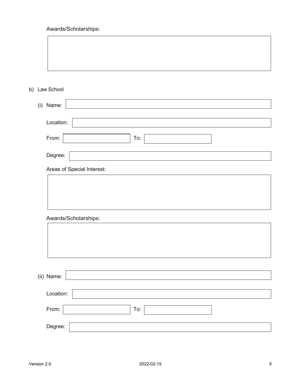 Judicial Candidate Application Form - Nova Scotia, Canada, Page 5