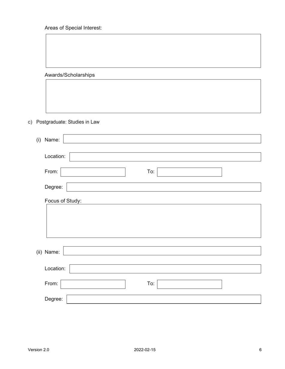 Judicial Candidate Application Form - Nova Scotia, Canada, Page 6