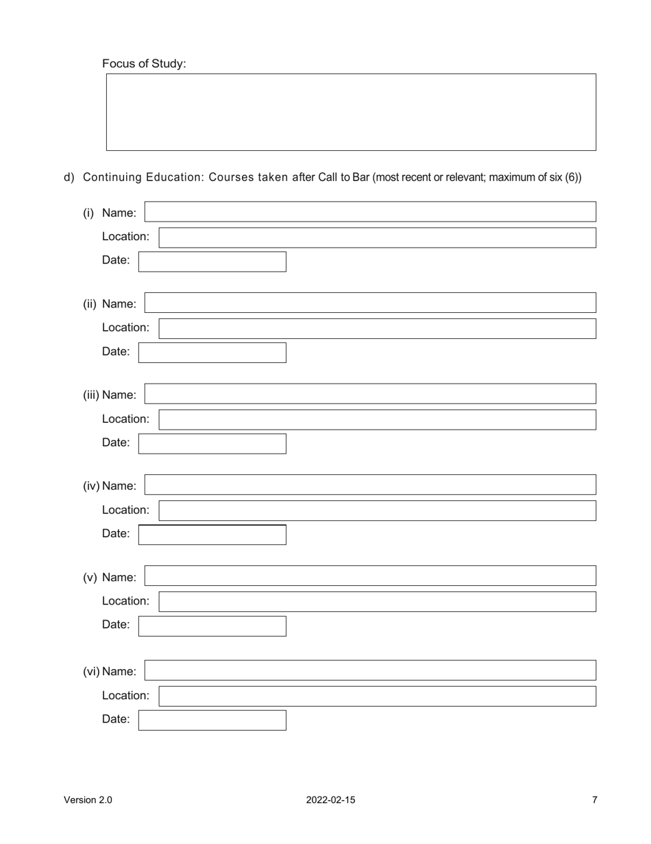 Judicial Candidate Application Form - Nova Scotia, Canada, Page 7
