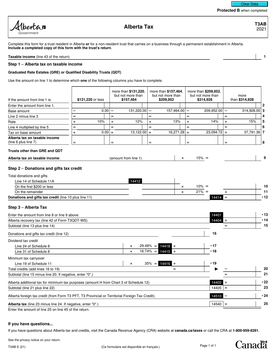 Form T3 AB Alberta Tax - Canada, Page 1