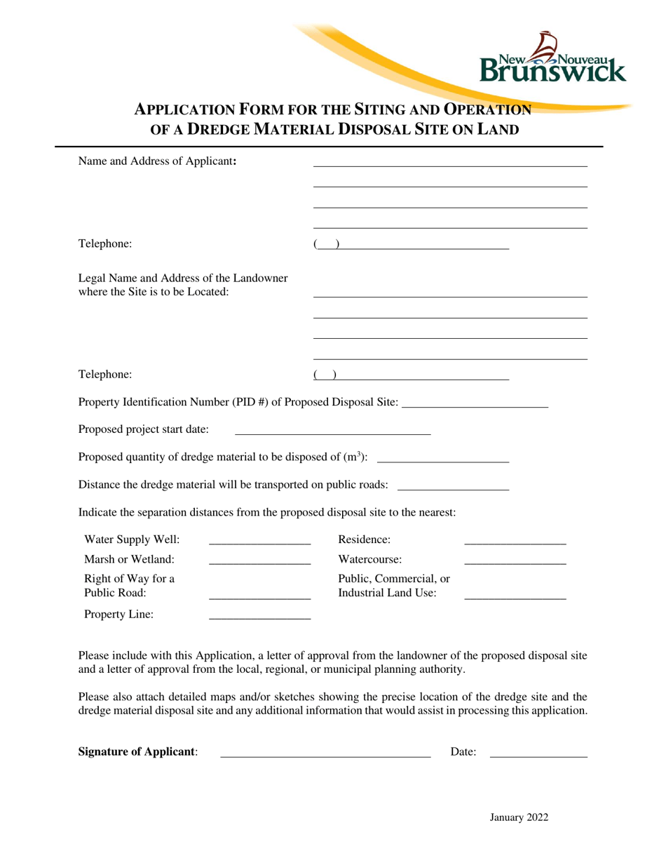 Application Form for the Siting and Operation of a Dredge Material Disposal Site on Land - New Brunswick, Canada, Page 3