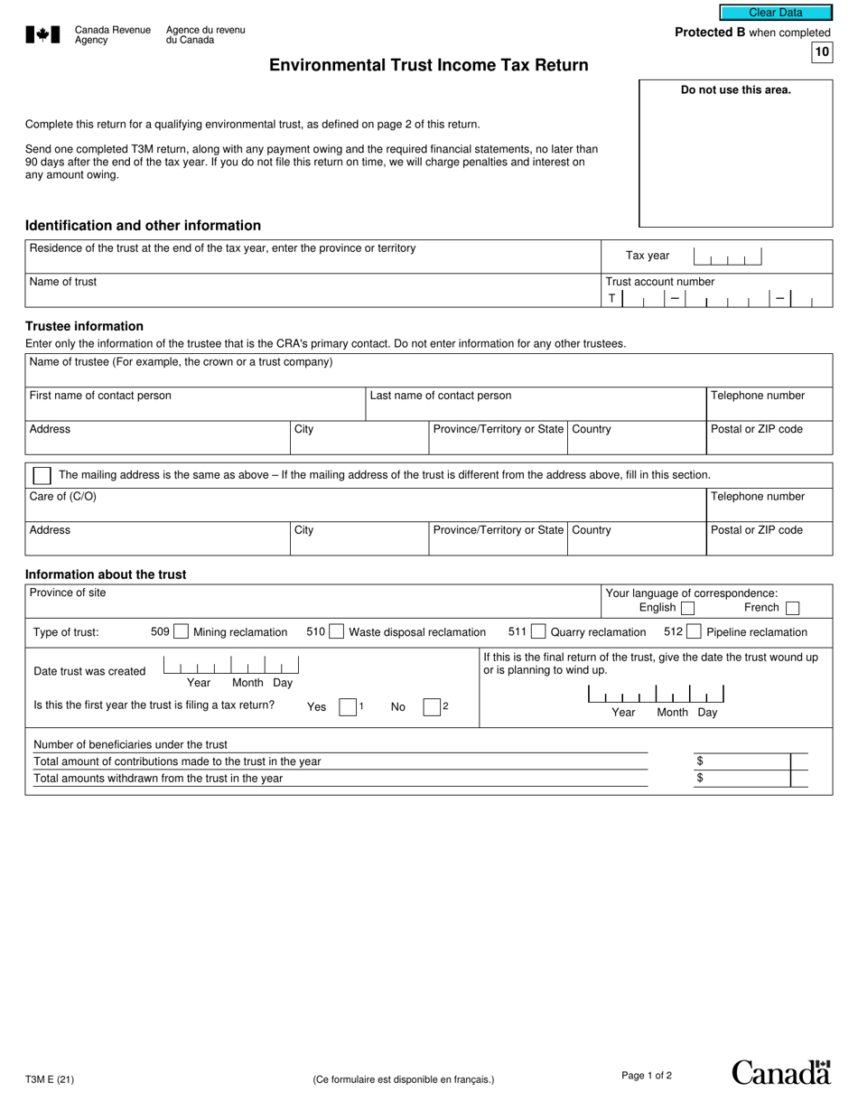 Form T3M Environmental Trust Income Tax Return - Canada, Page 1