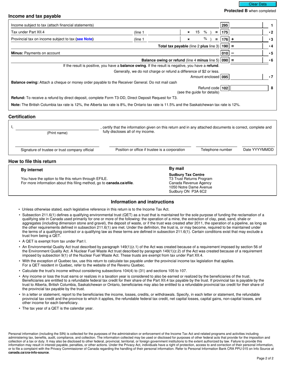 Form T3M Environmental Trust Income Tax Return - Canada, Page 2