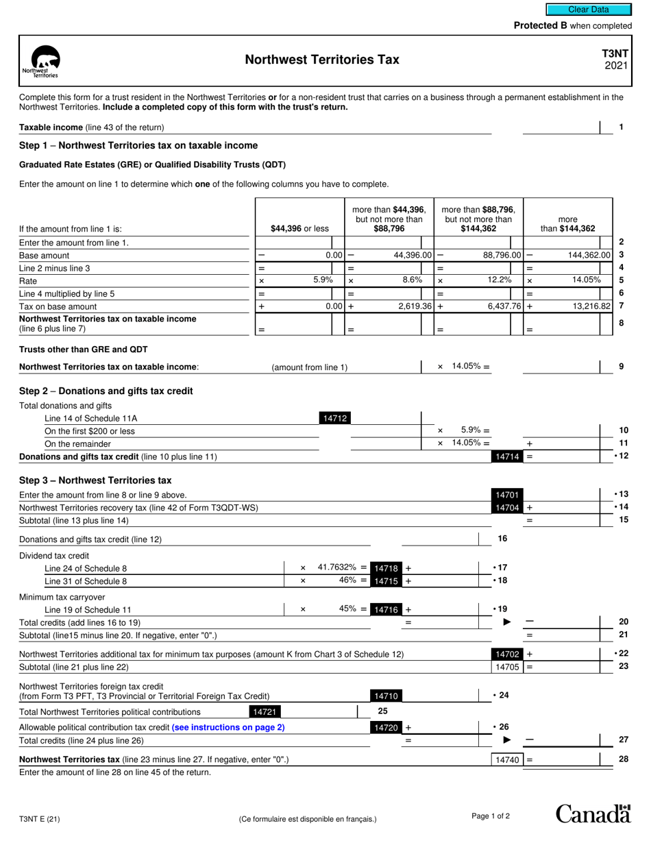 Form T3NT Northwest Territories Tax - Canada, Page 1