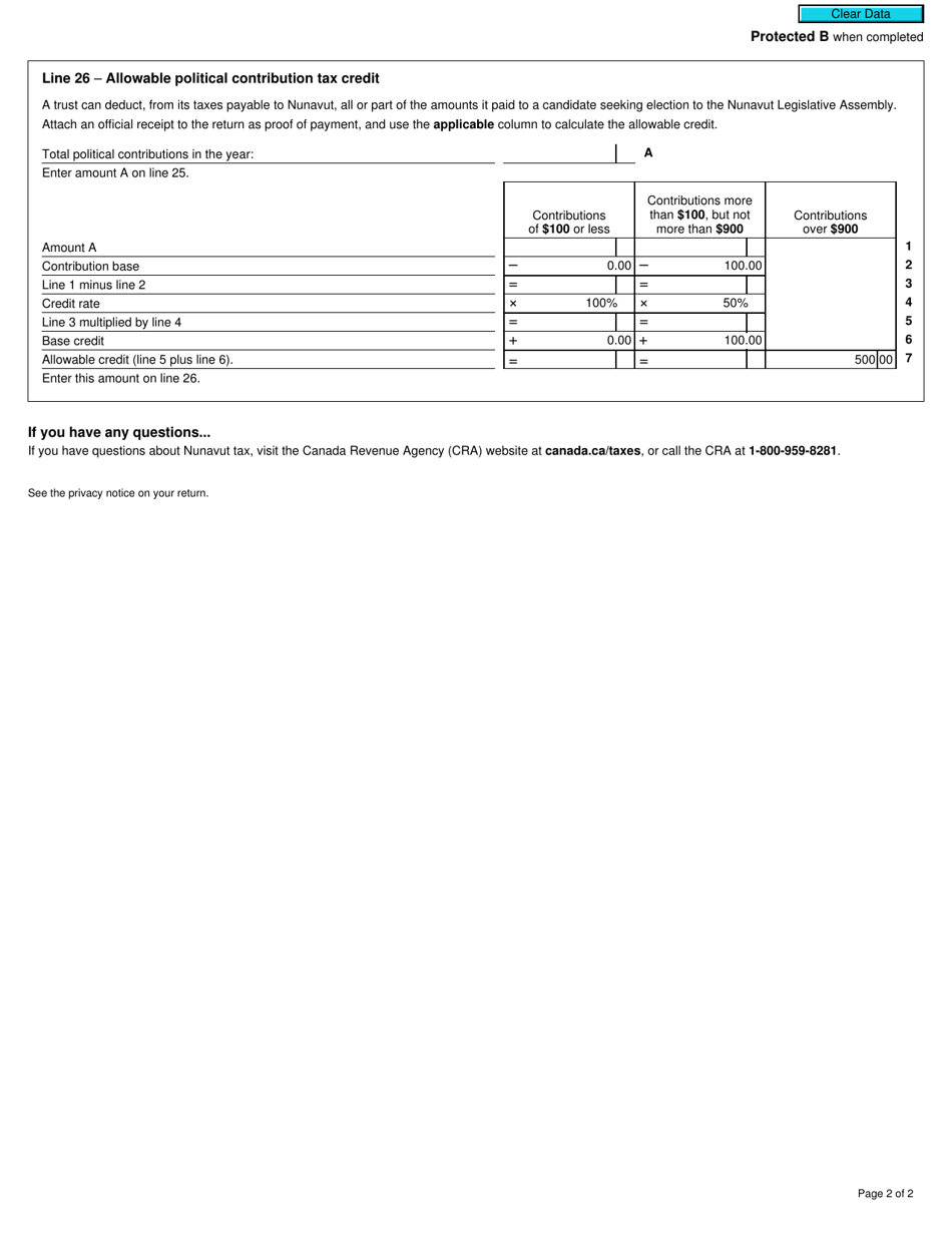 Form T3NU Nunavut Tax - Canada, Page 2