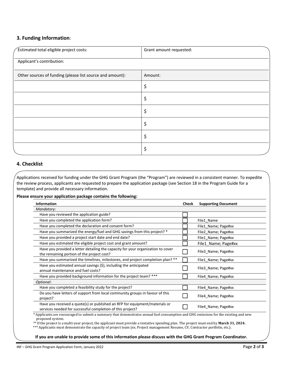 Ghg Grant Program Application Form - Northwest Territories, Canada, Page 2