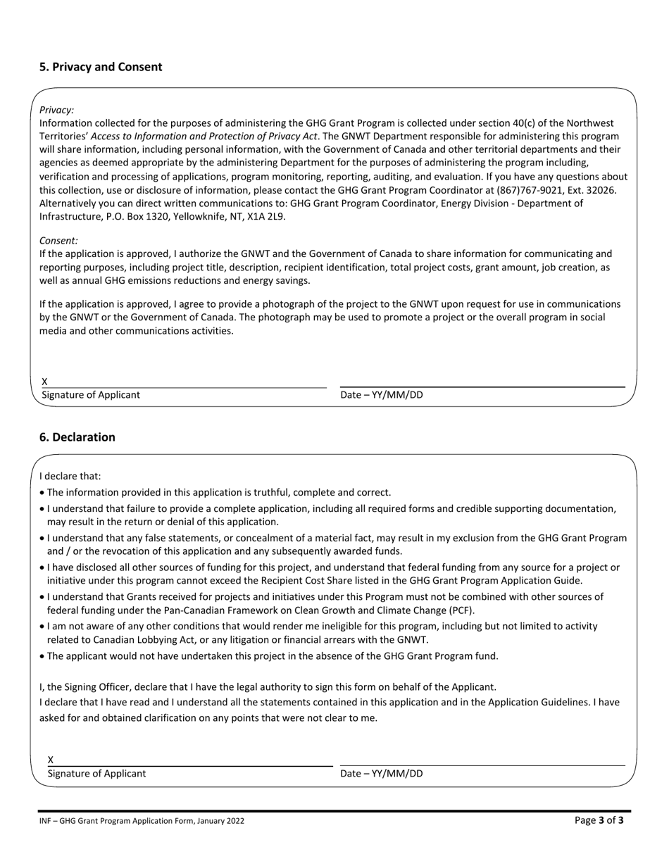 Ghg Grant Program Application Form - Northwest Territories, Canada, Page 3