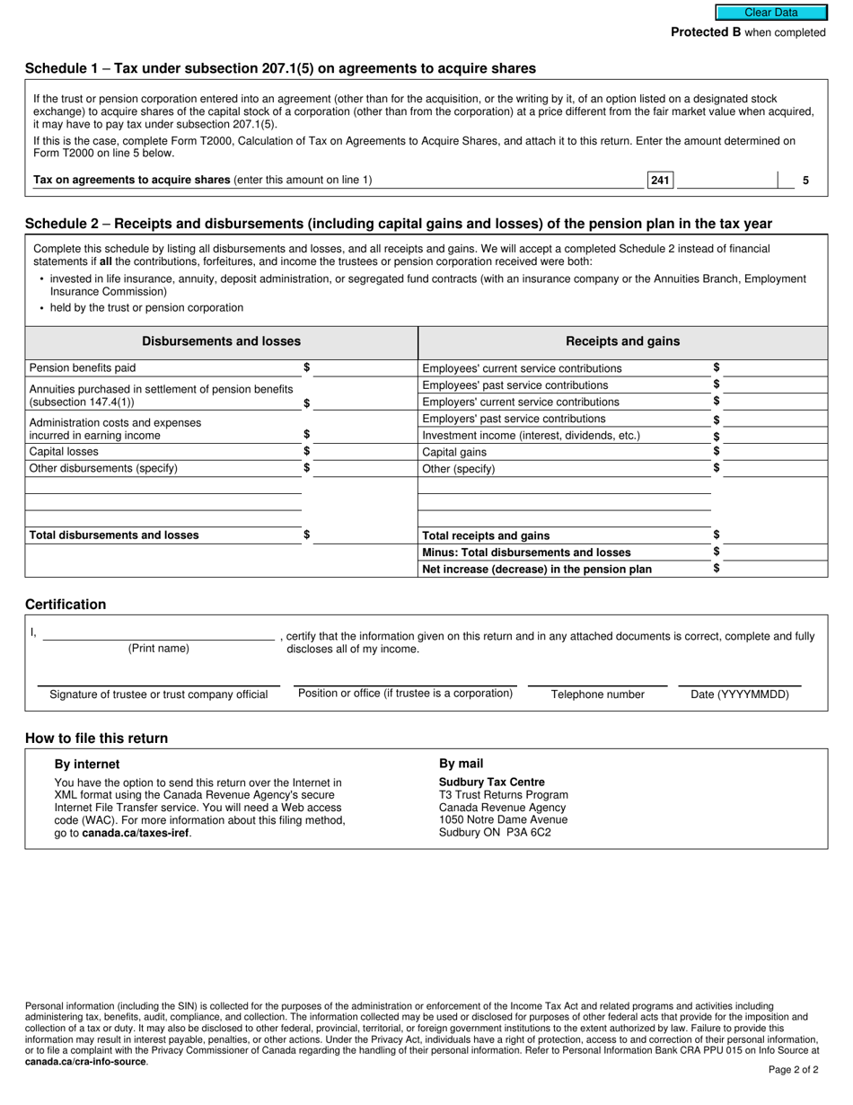 Form T3P Employees Pension Plan Income Tax Return - Canada, Page 2