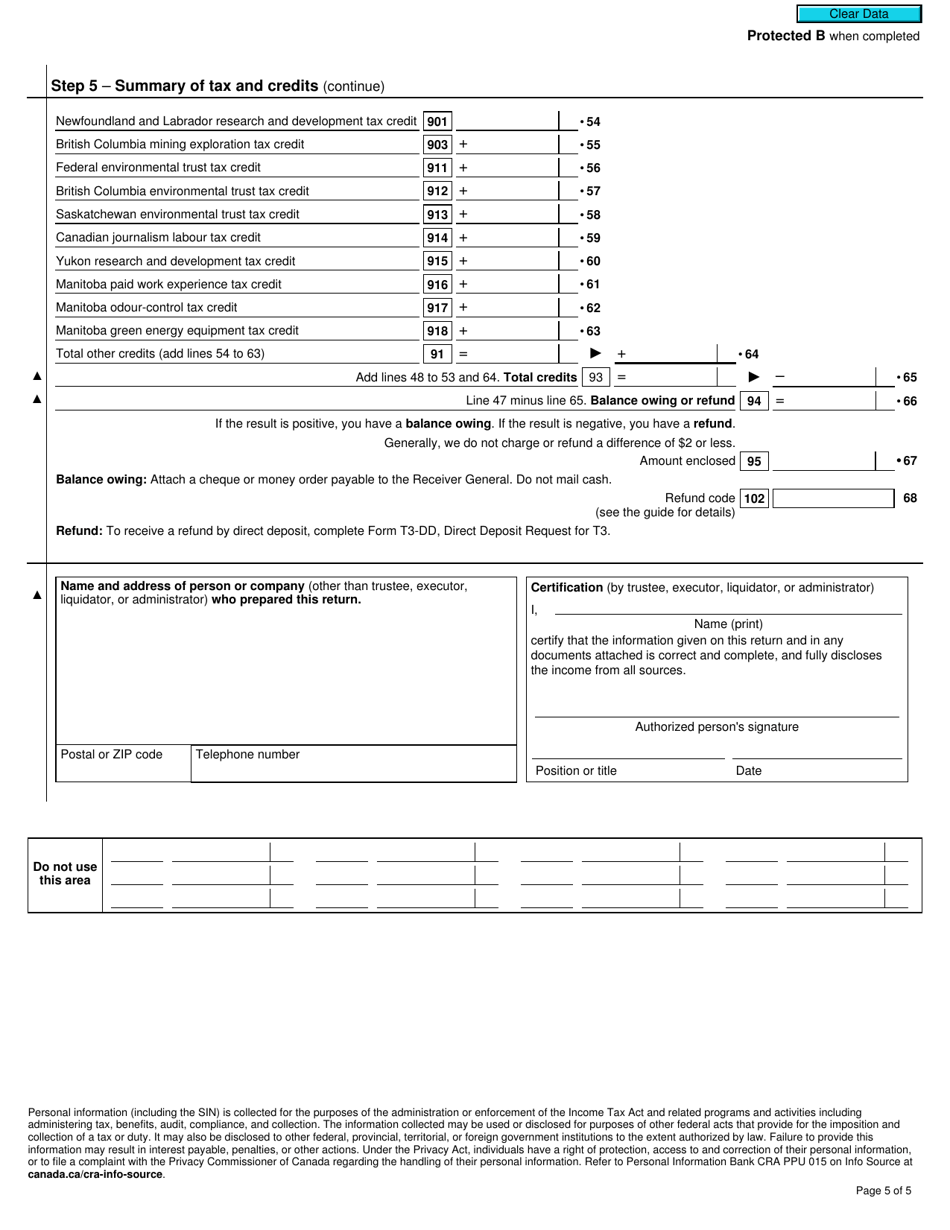 Form T3 RET Trust Income Tax and Information Return - Canada, Page 5