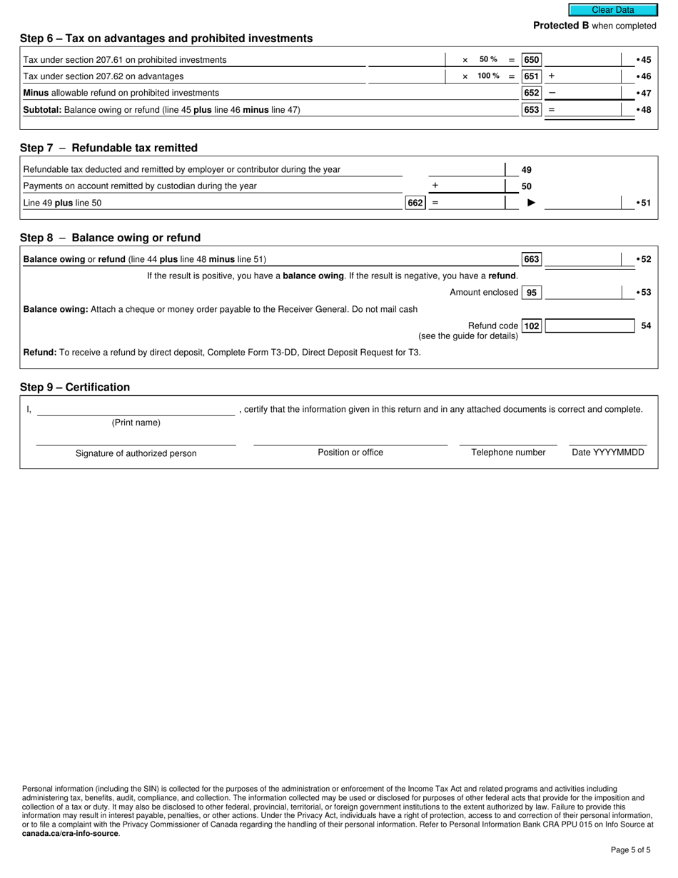 Form T3-RCA Retirement Compensation Arrangement (Rca) Part XI.3 Tax Return - Canada, Page 5