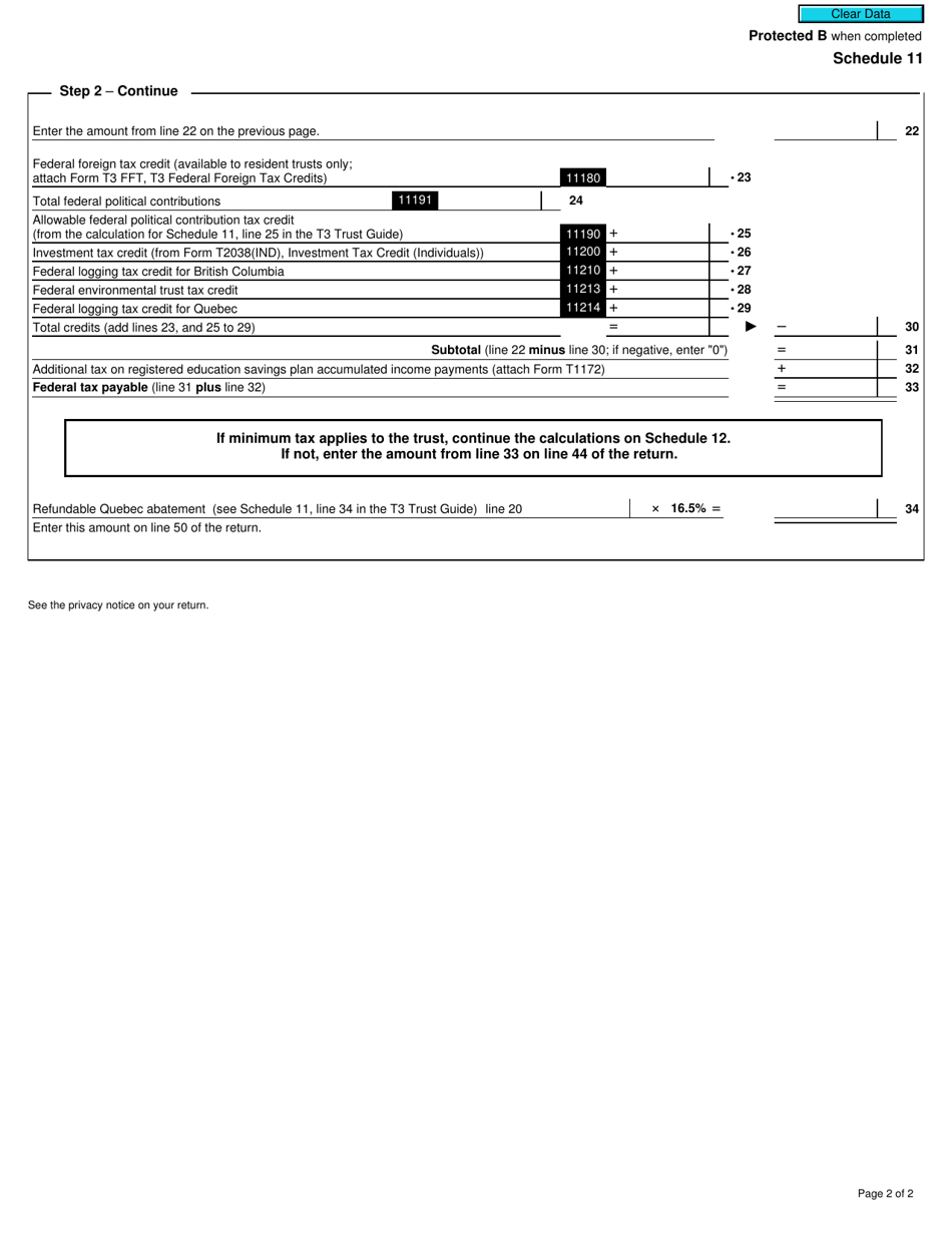 Form T3 Schedule 11 Federal Income Tax - Canada, Page 2