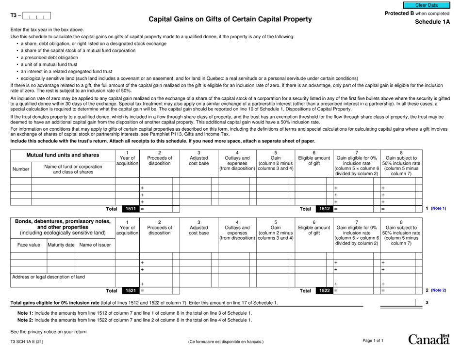 Form T3 Schedule 1A - Fill Out, Sign Online and Download Fillable PDF ...