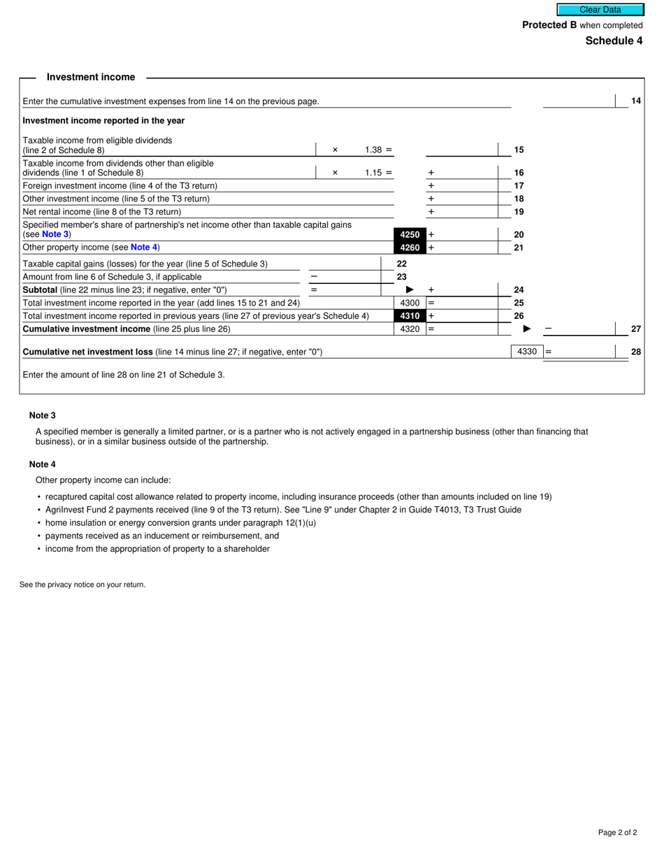 Form T3 Schedule 4 Cumulative Net Investment Loss - Canada, Page 2