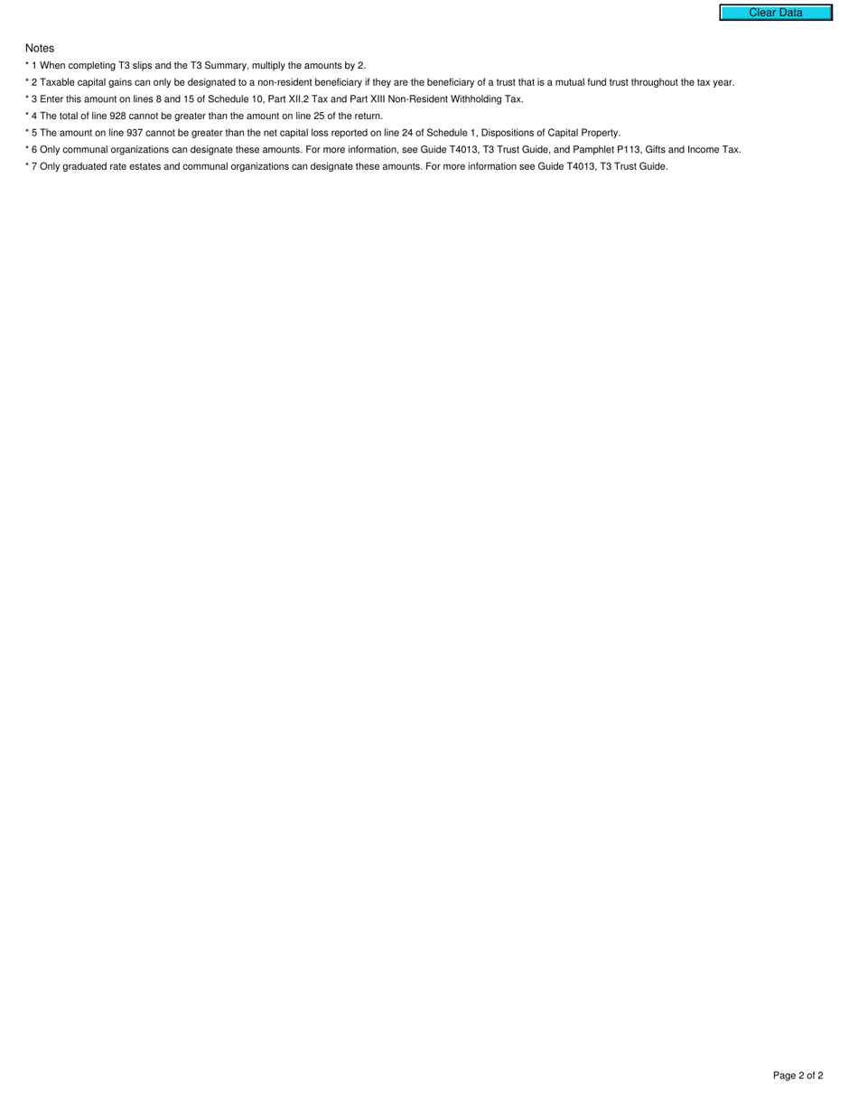 Form T3 Schedule 9 Income Allocations and Designations to Beneficiaries - Canada, Page 2