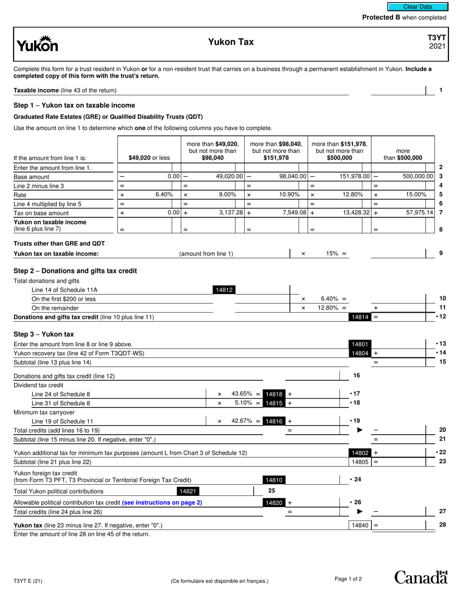 Form T3YT Yukon Tax - Canada, Page 1