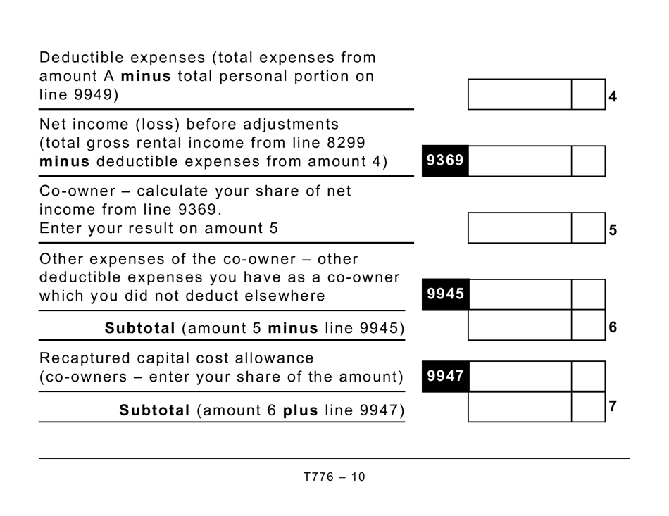 Form T776 Statement of Real Estate Rentals - Large Print - Canada, Page 10