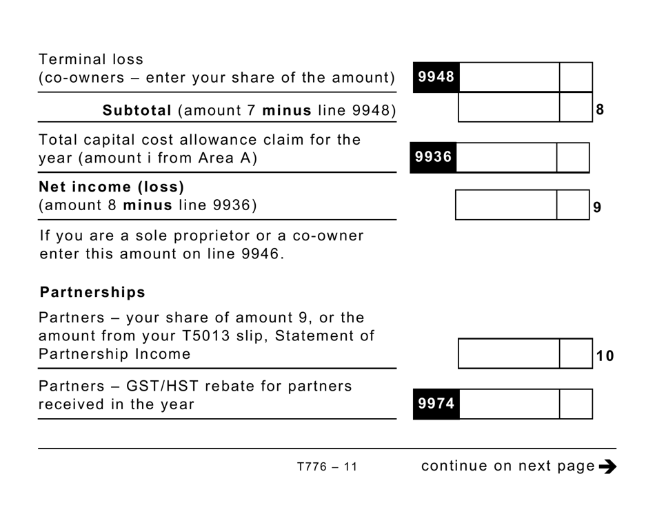 Form T776 Statement of Real Estate Rentals - Large Print - Canada, Page 11