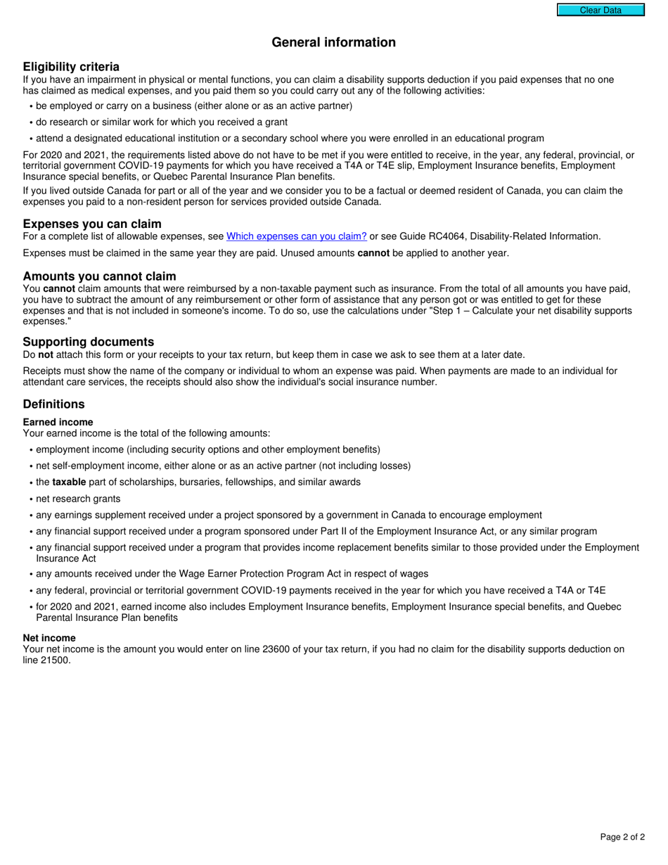 Form T929 Disability Supports Deduction - Canada, Page 2