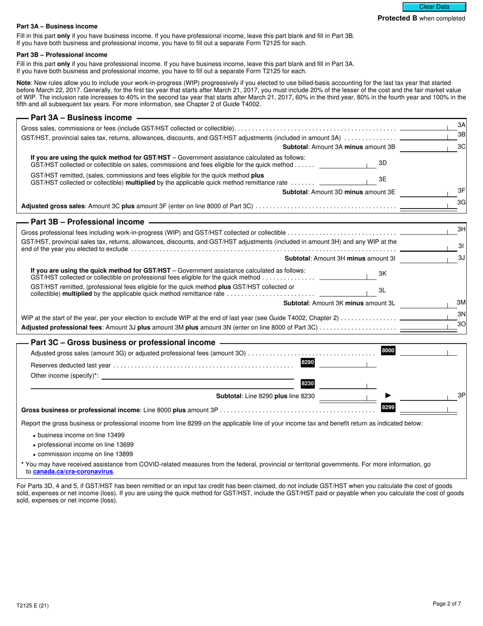 Form T2125 Statement of Business or Professional Activities - Canada, Page 2