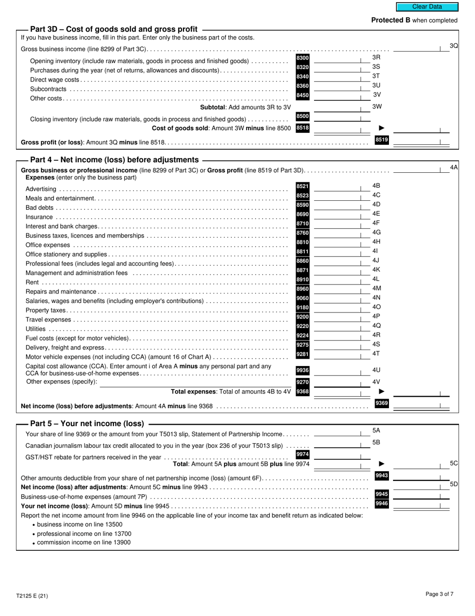 Form T2125 Statement of Business or Professional Activities - Canada, Page 3