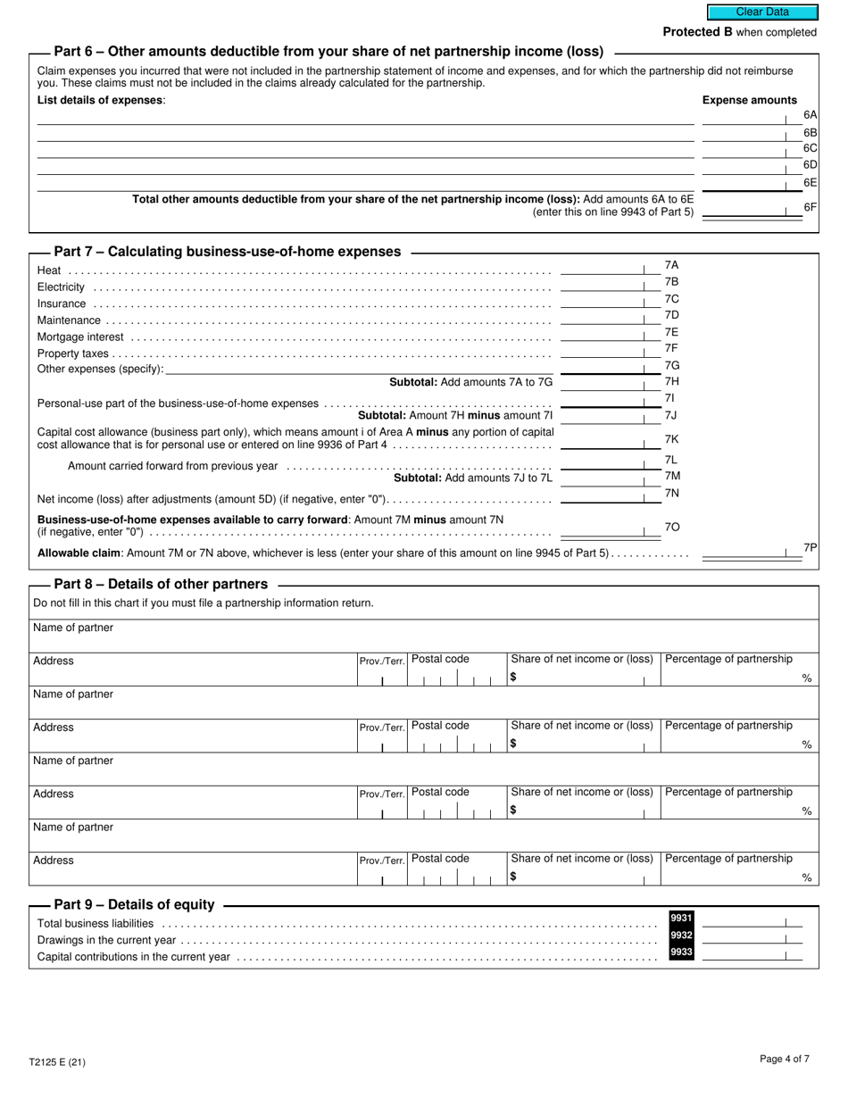 Form T2125 Statement of Business or Professional Activities - Canada, Page 4