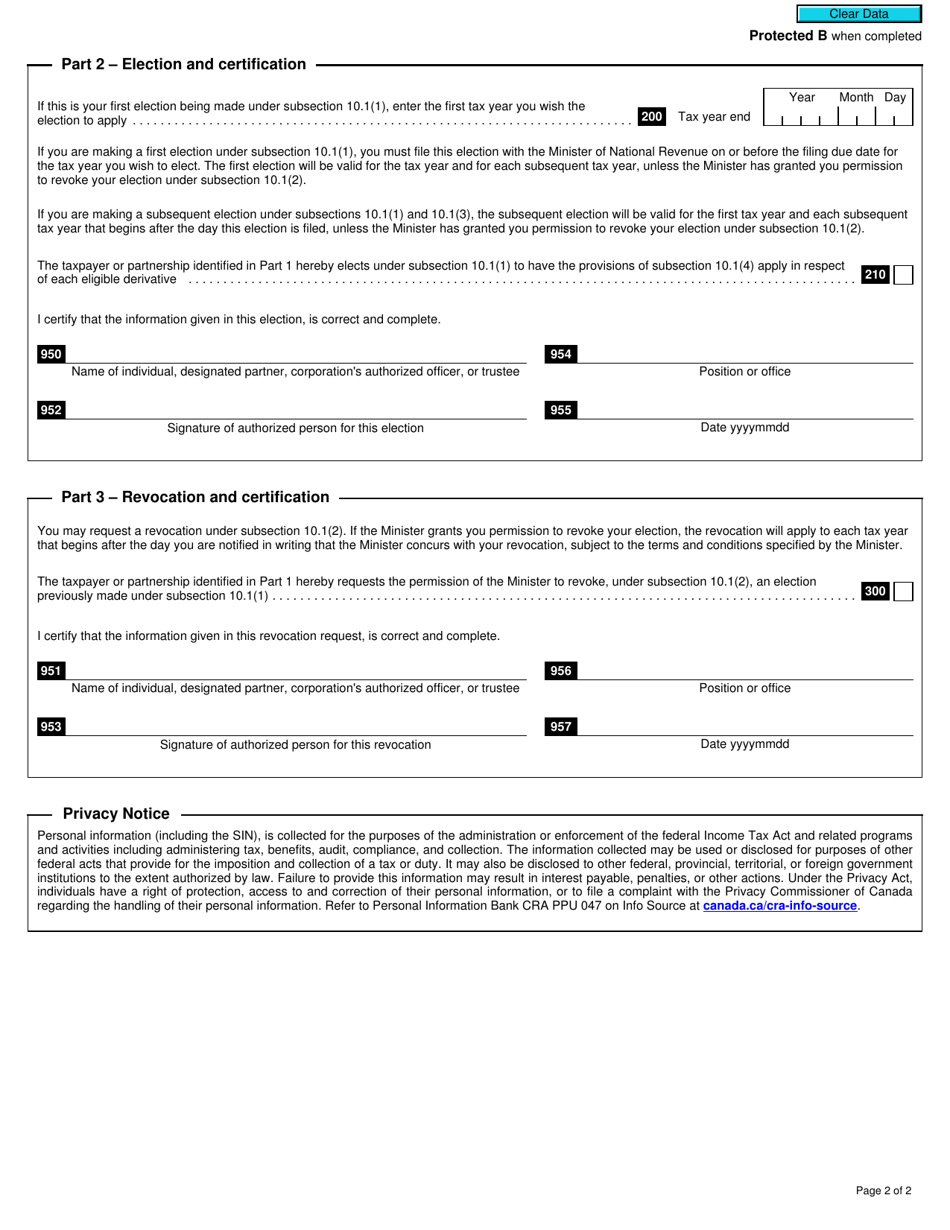 Form T217 Election or Revocation of an Election to Use the Mark-To-Market Method - Canada, Page 2