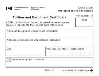 Document preview: Form T2202 Tuition and Enrolment Certificate - Canada