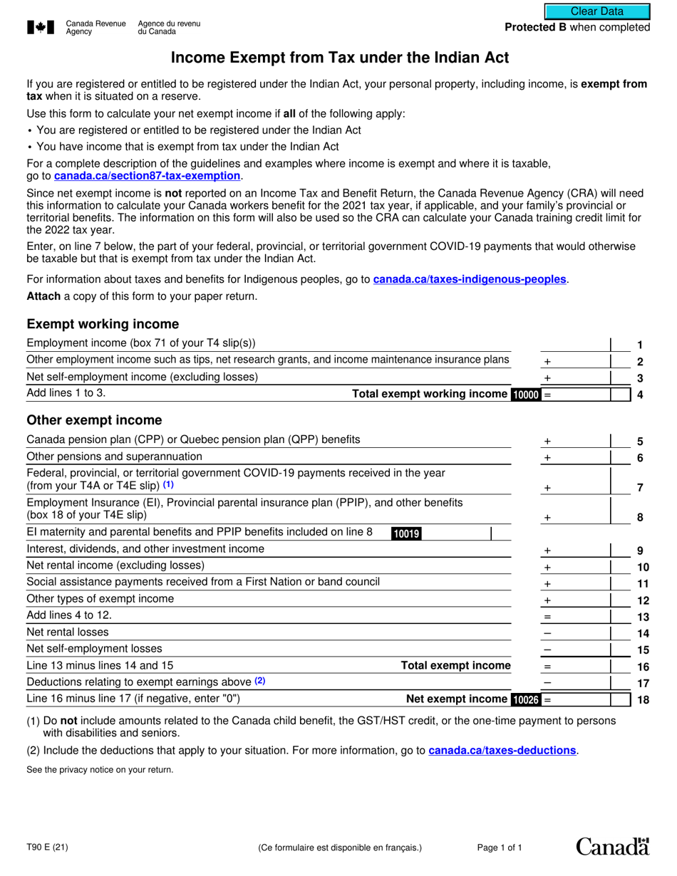 Form t90 download fillable pdf or fill online income exempt from tax