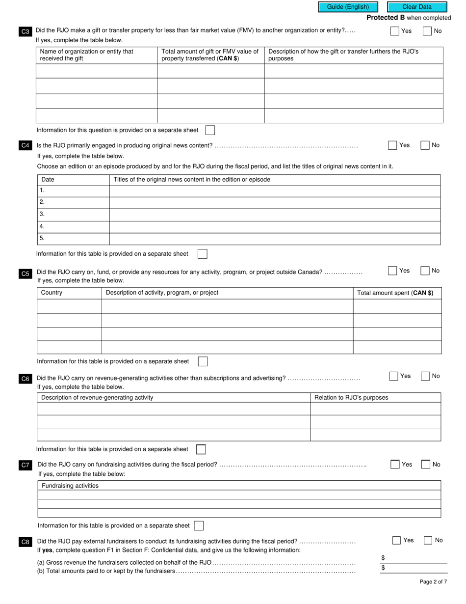 Form T1000-1 Registered Journalism Organization Information Return - Canada, Page 2