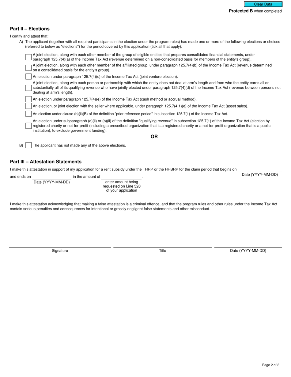 Form RC664 Attestation for Owner / Managers and / or Senior Employees (Comptroller / Vp Finance / Cfo) of an Eligible Entity Applying for the Rent Subsidy Under the Tourism and Hospitality Recovery Program or the Hardest-Hit Business Recovery Program - Canada, Page 2