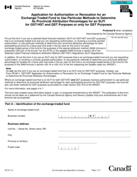 Form RC7211 Application for Authorization or Revocation for an Exchange-Traded Fund to Use Particular Methods to Determine Its Provincial Attribution Percentages for an Slfi for Gst/Hst and Qst Purposes or Only for Qst Purposes - Canada