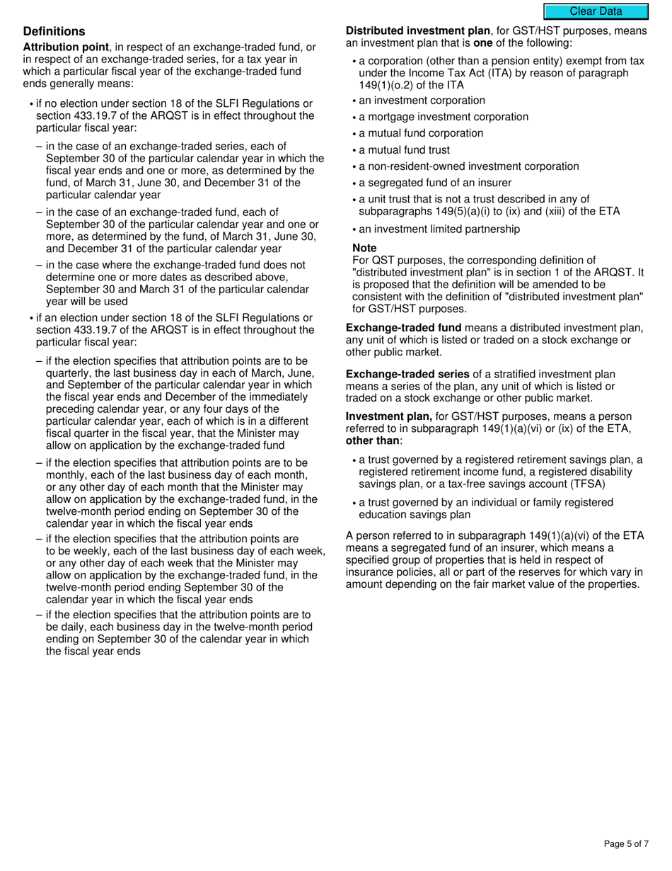 Form RC7211 Application for Authorization or Revocation for an Exchange-Traded Fund to Use Particular Methods to Determine Its Provincial Attribution Percentages for an Slfi for Gst / Hst and Qst Purposes or Only for Qst Purposes - Canada, Page 5