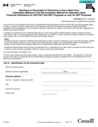 Form RC7209 Elections or Revocation of Elections to Use a Real-Time Calculation Method or the Reconciliation Method for Selected Listed Financial Institutions for Gst/Hst and Qst Purposes or Only for Qst Purposes - Canada