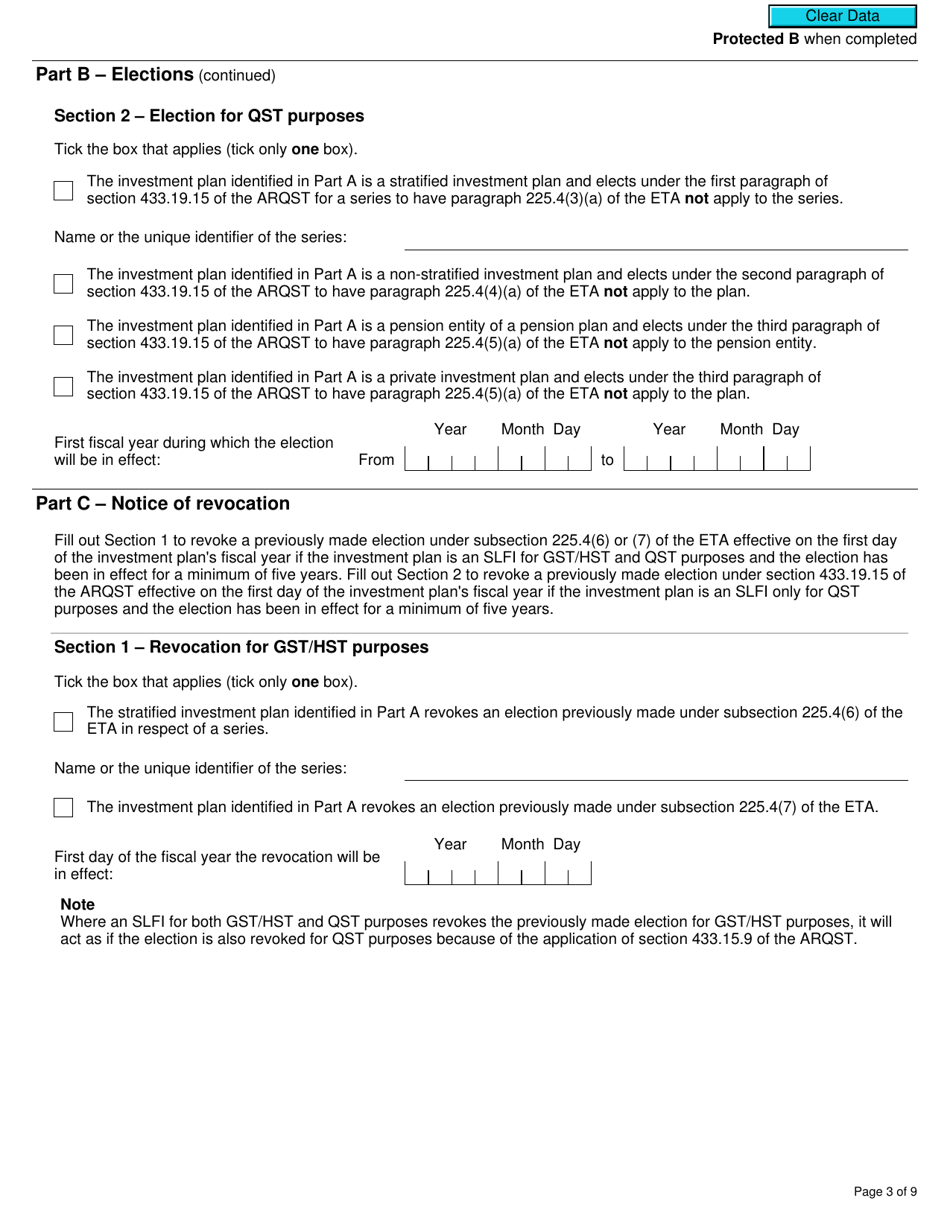 Form RC7210 Elections or Revocation of the Elections to Have Certain Provisions in Section 225.4 of the ETA Not Apply to a Selected Listed Financial Institution for Gst / Hst and Qst Purposes or Only for Qst Purposes - Canada, Page 3