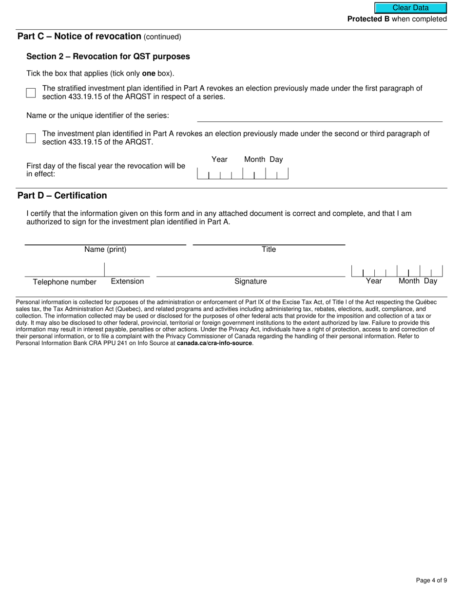 Form RC7210 Elections or Revocation of the Elections to Have Certain Provisions in Section 225.4 of the ETA Not Apply to a Selected Listed Financial Institution for Gst / Hst and Qst Purposes or Only for Qst Purposes - Canada, Page 4